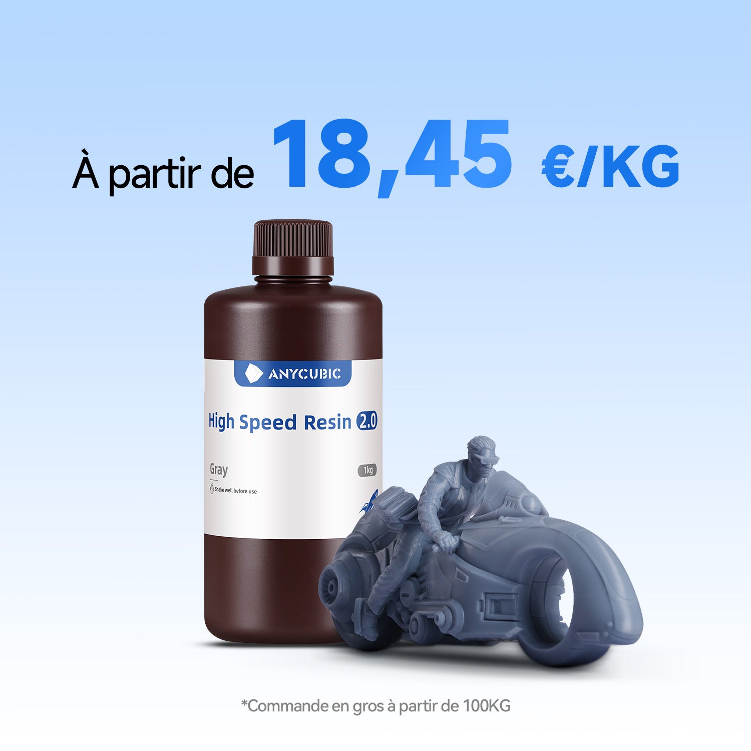 ANYCUBIC Résine Haute Vitesse 2.0 Gris 1kg - Résine 3D Ultra Rapide Faible Viscosité Pour Photon Mono M7 Pro